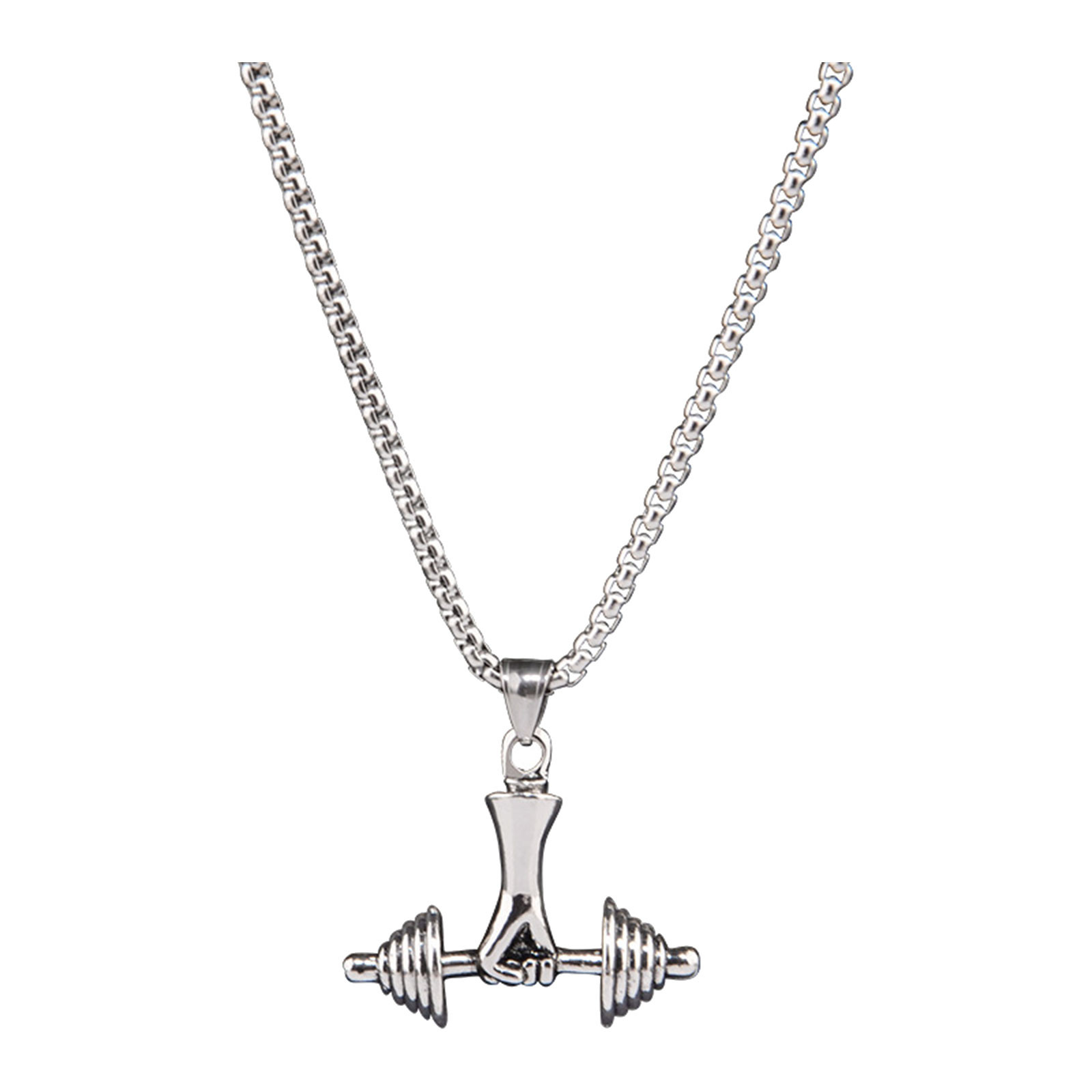 Dumbbell Pendant Necklace Titanium Stainless Steel Fitness Gym Necklace