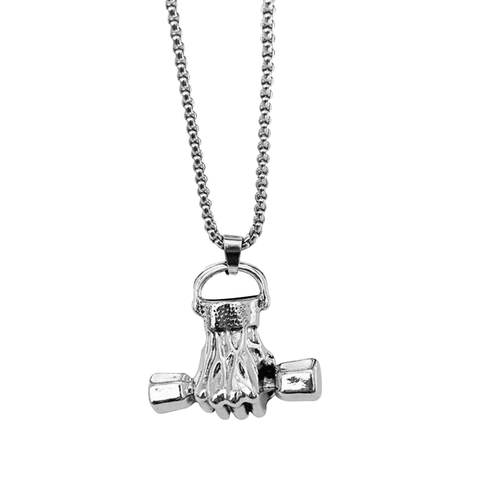 Dumbbell Pendant Necklace Titanium Stainless Steel Fitness Gym Necklace