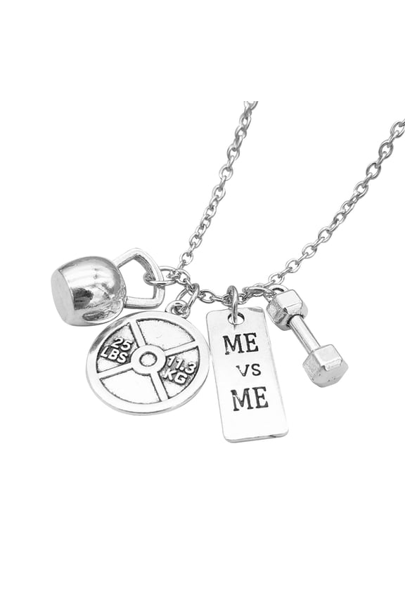 Dumbbell Pendant Titanium Stainless Steel Fitness Necklace, Titanium Steel, Silver, 25x5x1cm Pendant, Gym Weight Plate Design