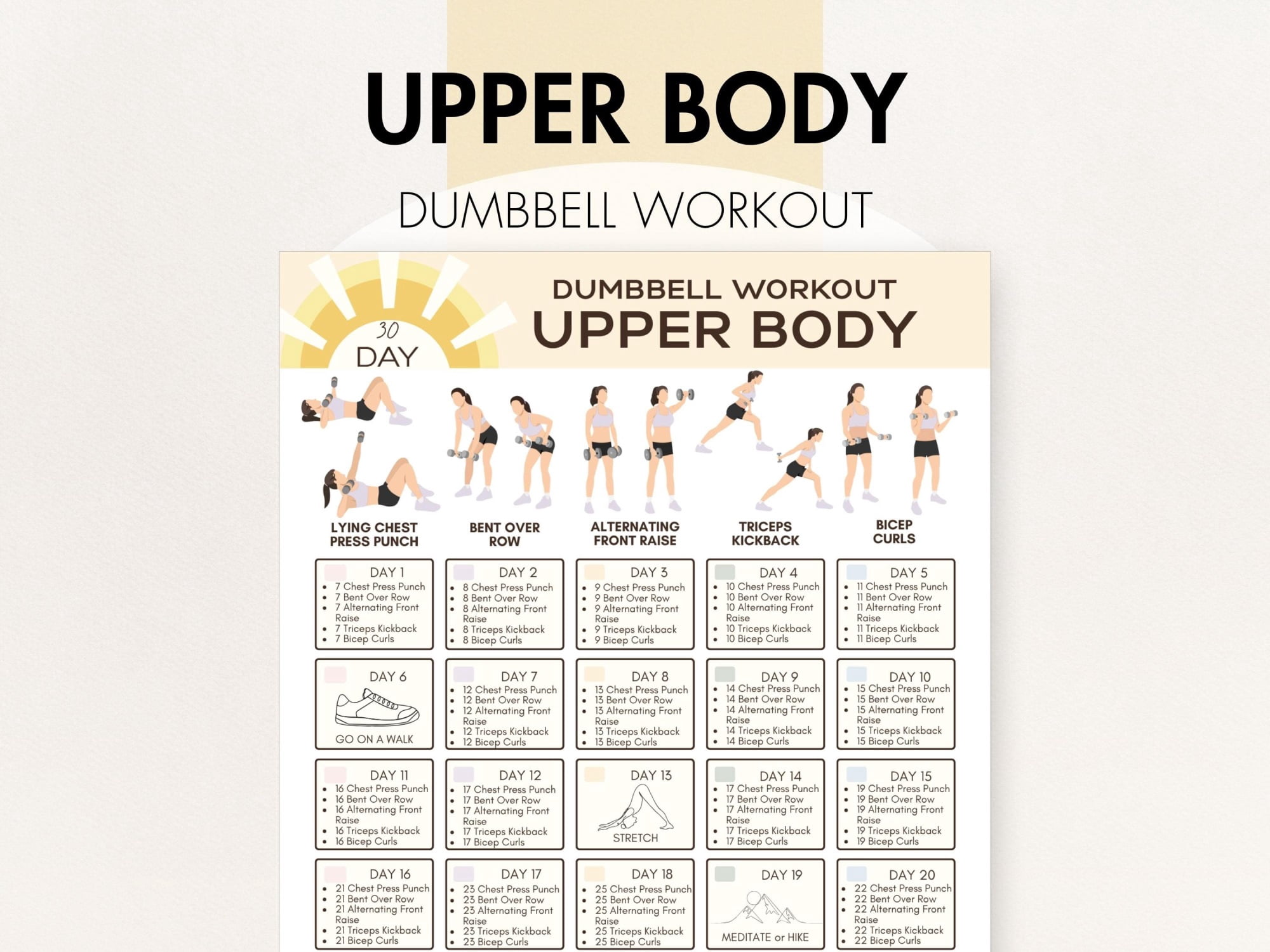 Dumbbell Practice Upper Body Poster, 30 Day Challenge Poster, With ...