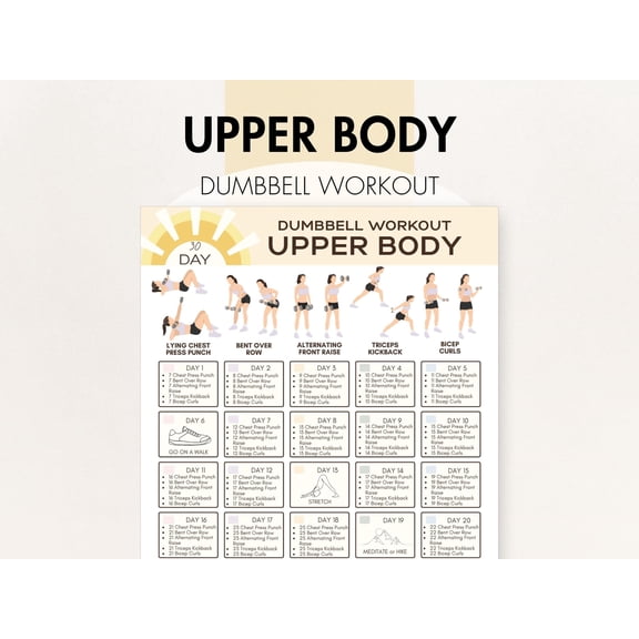 Dumbbell Practice Upper Body Poster, 30 Day Challenge Poster, With Instructions Attached