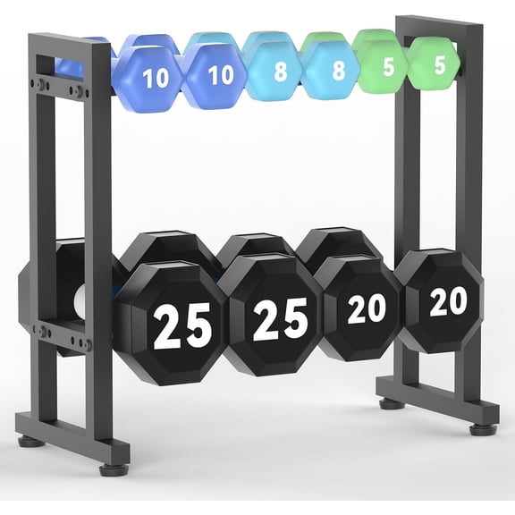 Dumbbell Rack 2-Tier 18 IN Length Adjustable Weight Rack for Gym Dumbbells Kettlebell, Small Dumbbell Rack 250 LB Capacity, Dumbbell Rack Stand Only