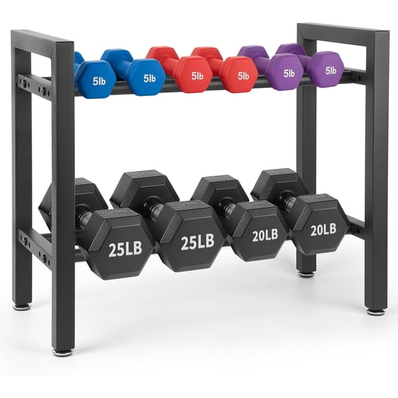 Dumbbell Rack 2 Tier 19.7 IN Adjustable Weight Rack For Home Gym, 300LB Total Capacity, 150LB Per Shelf Heavy Duty Dumbbell And Kettlebell Storage Stand, Stable Space Saving Rack (Rack Only)