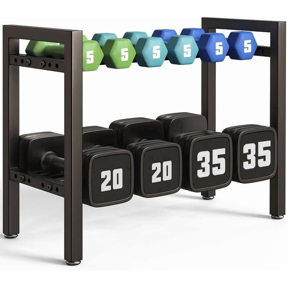 Ecoskio 2-Tier Elastic Heavy Duty Adjustable Dumbbell Storage Rack, 20 inch Stable Base Workout Stand for Home Gym Fitness Use