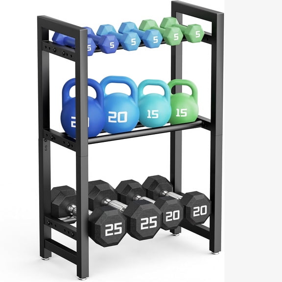 Dumbbell Rack,Blacksmith 3 Tier Adjustable Weight Rack for Dumbbell,Kettlebells, Multiple Balls,330 lb Total Capacity,20 Inch Length,Black