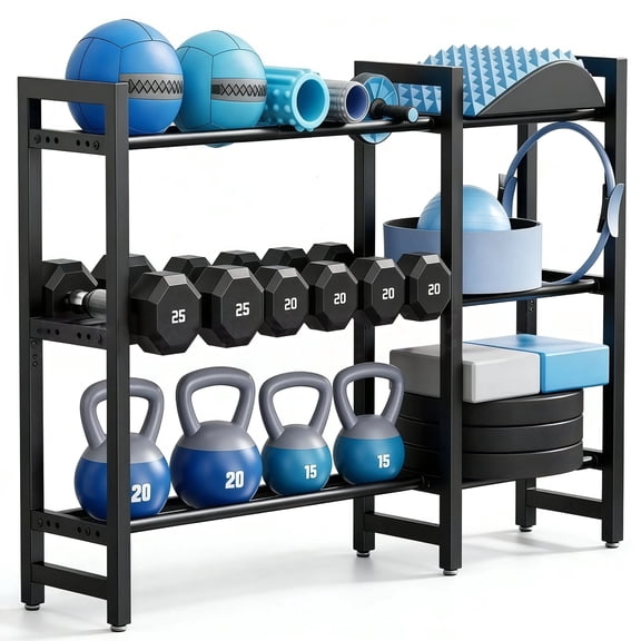 Dumbbell Rack,Blacksmith 50inch Extra Large 3 Tier Adjustable Weight Rack for Dumbbell,330 lb Total Capacity,Black