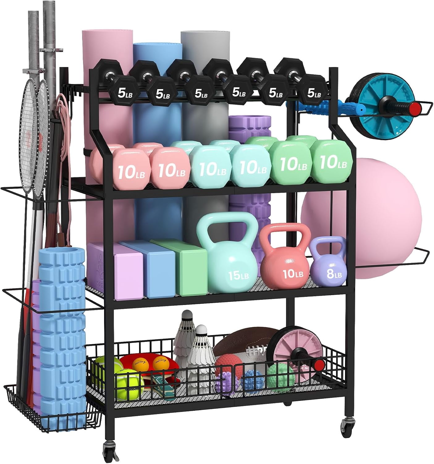 Bodyweight Exercise Rack Dumbbell Rack, Heavy Duty Weight Rack for Home Gym, Yoga Mat Storage ...