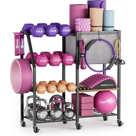 Dumbbell Rack for Kettlebell Dumber,Weight Rack Stand with Yoga Mat Holder,Home Gym Storage Rack for Gym Equipment Accessories,Workout Equipment Storage Organizer,Gym Essentials Yoga Gifts for Women