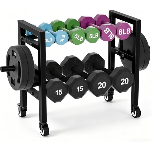Dumbbell Rack Stand Only 2-Tier 20 IN Length Adjustable Small Weight Rack For Home Gym Dumbbells Kettlebell,350LB Capacity Heavy-Duty Compact Dumbbell Holder