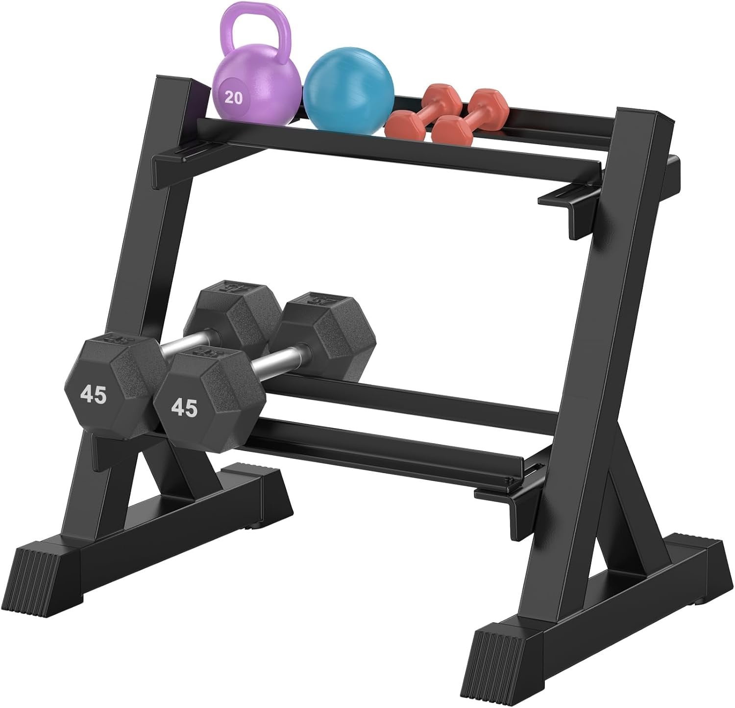 Dumbbell Rack Stand Only, 2-Tier 33 IN Length Adjustable Weight Rack for  Gym Heavy-Duty Metal Weight Stand Holder for Dumbbells, Kettlebells, 360 lb Capacity (Dumbells not included)