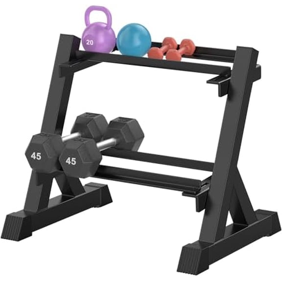 Dumbbell Rack Stand Only, 2-Tier 33 IN Length Adjustable Weight Rack for Home Gym Heavy-Duty Metal Weight Stand Holder for Dumbbells, Kettlebells, 360 lb Capacity (Dumbells not included)