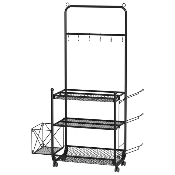 Plenkra Dumbbell Rack, Weight Rack for Home Gym, Yoga Mat Storage with Wheels,Dumbbell Stand with Hooks,Workout Equipment Storage for Yoga Mat Dumbbell and Balls