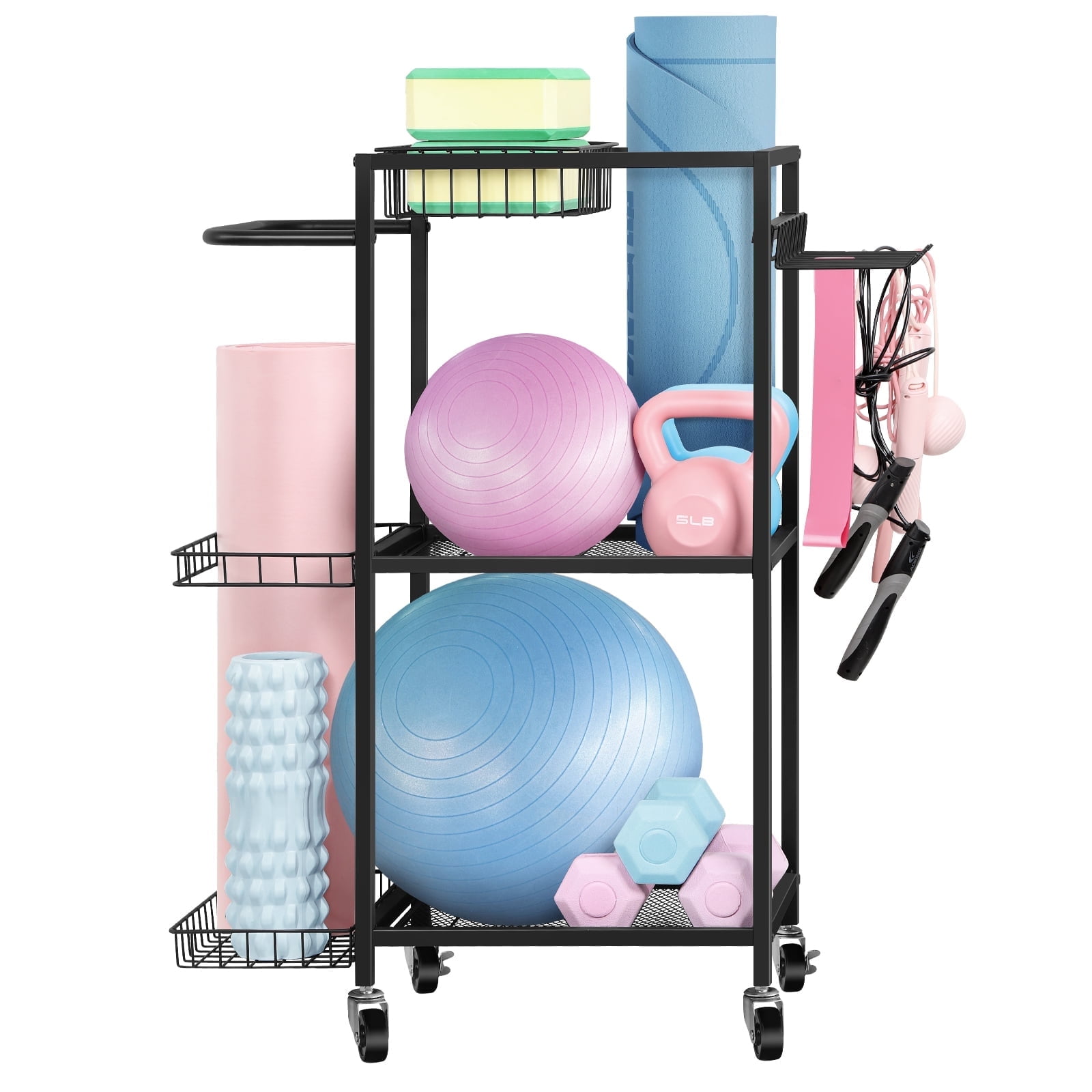 Dumbbell Rack with Yoga Mat Storage - 4-in-1 Metal Workout Equipment Organizer for Home Gym, Black