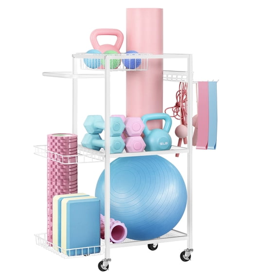 Dumbbell Rack with Yoga Mat Storage - 4-in-1 Metal Workout Equipment Organizer for Home Gym, White