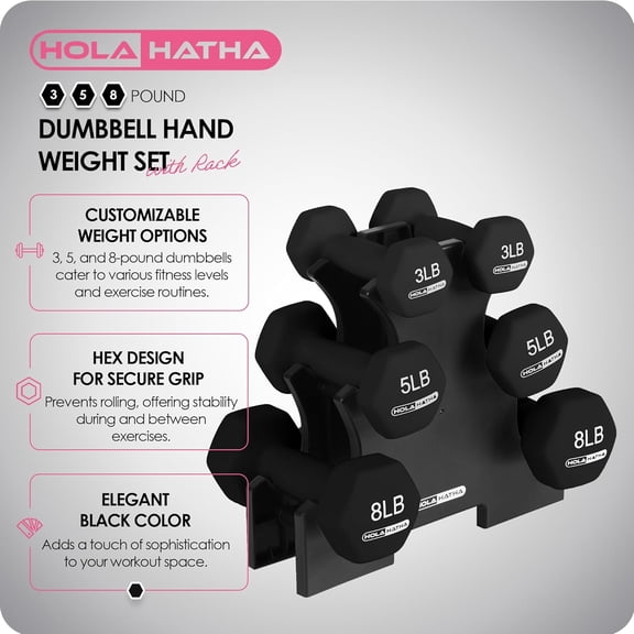 Dumbbell Set 3/5/8 Pounds Neoprene Hand Weights with Storage Rack for Home Gym Strength Training