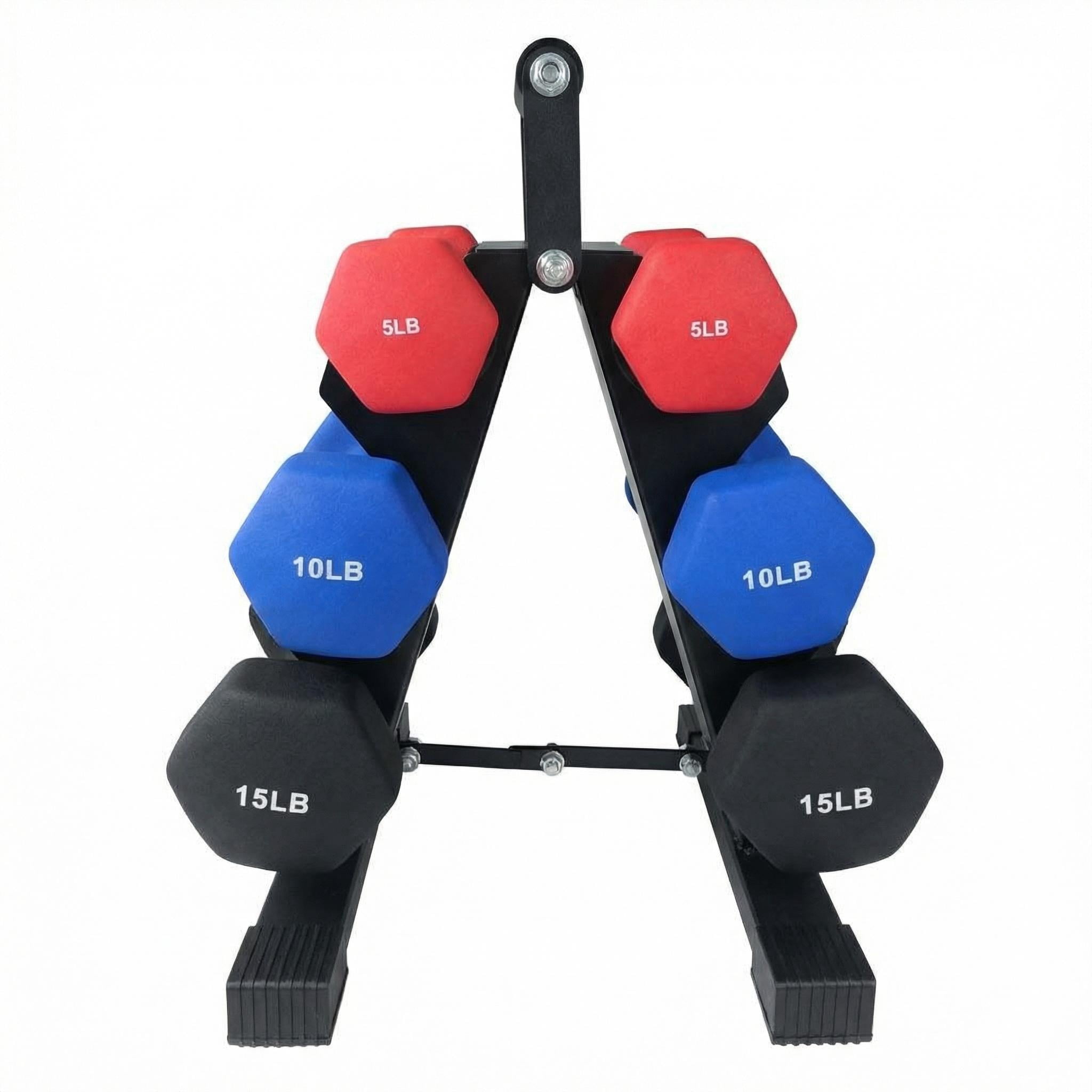 Dumbbell Set with Rack, 6-Piece Free Weights Set (Pairs of 5lb, 10lb, 15lb) for Home Gym, Durable Plastic-Injected Steel Hand Weights with Foldable Iron Storage Stand, 60 lbs Total