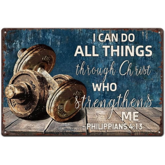Dumbbell Sign Tin Sign Motivational Text Retro Metal Poster Vintage Country Art Sign Scripture Inspirational Quote Bedroom Decor Vintage Wall Art for Bedroom Bar Office Colorful