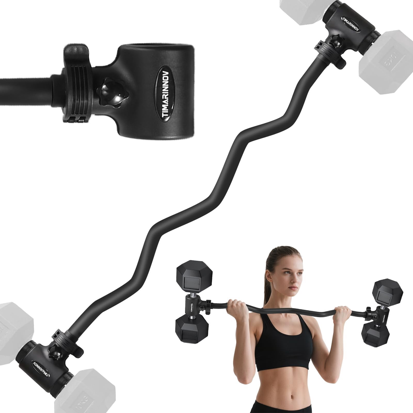 Dumbbell To Barbell Converter Bar  Ez Curl Adapter With 200lb Capacity Adjustable Weight For Home Fitness Fits Standard 1-1.5 Inch Handles Lifting