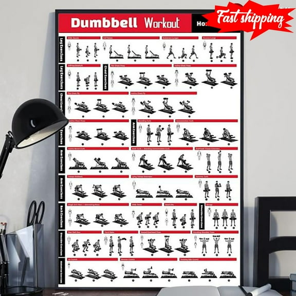 Dumbbell Workout Home Gym 101 Leg Arm Chest Shoulder & Back Exercises 16 x 24 Inch Poster