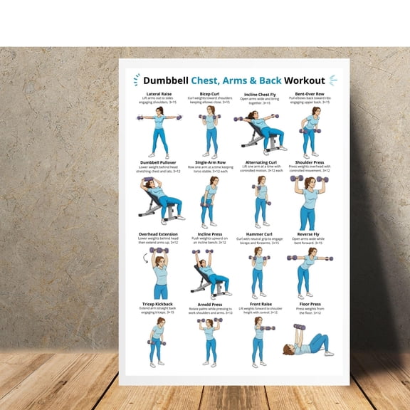 Dumbbell Workout Poster Chart for Chest Arms Back Shoulder Home Gym Exercise Guide
