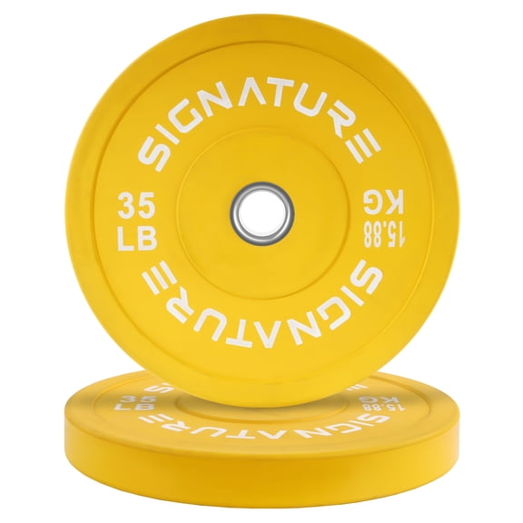 BalanceFrom Signature Fitness Bumper Plates, 35 lbs Pair  Crafted from 100% Virgin Rubber for Maximum Durability, Low Odor, and Superior Protection for Floors and Equipment