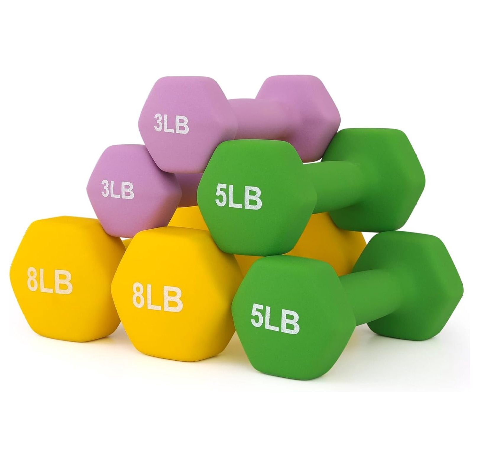 Dumbbells Hand Weights Set, Neoprene Coated Hexagon Workout Dumbbell for Women and Men, 1, 2, 3, 5, 8, 10, 12, 15lbs - Pair