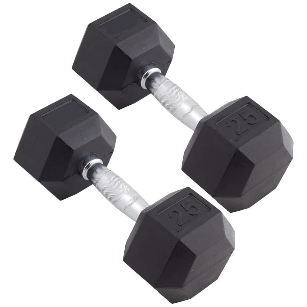 Dumbbells, Rubber Hex Dumbbells with Ergonomic Chrome-Plated Handles ...