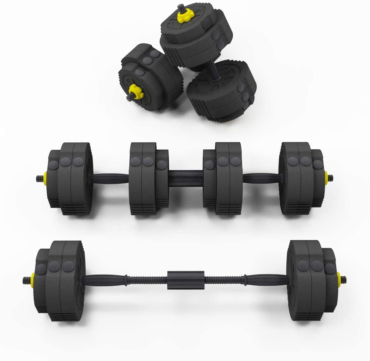 Dumbbells Set Adjustable Weight, Dumbbell Weights Set with Connecting Rod for Home Gym Full Body Workout Home Fitness Equipment for Men Women, Black Yellow