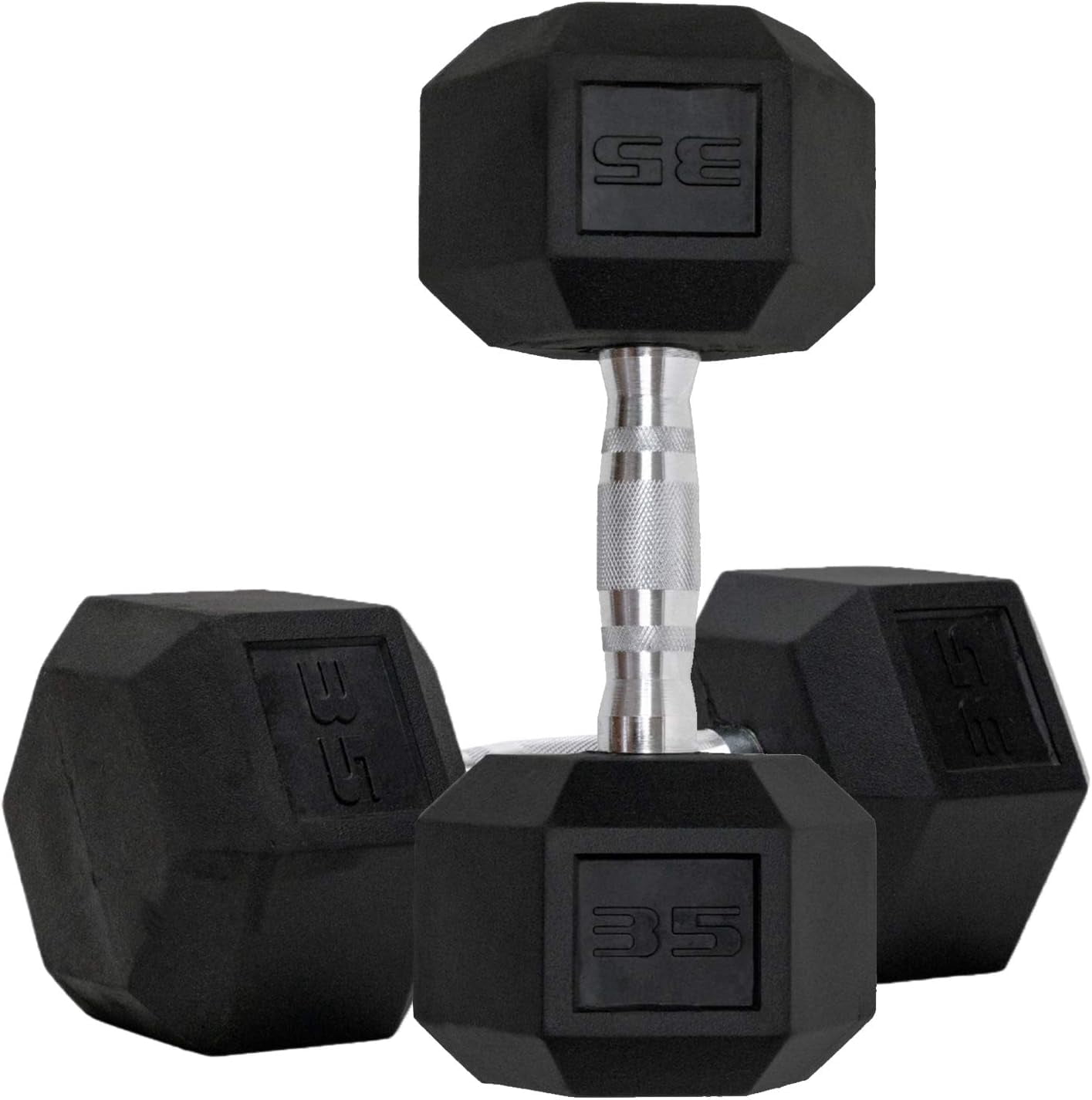 Dumbbells Set of 2 Hex Rubber Encased Dumbbells, Weights Dumbbells Set with Metal Handle for Exercise and Fitness (35 lb, Pair)
