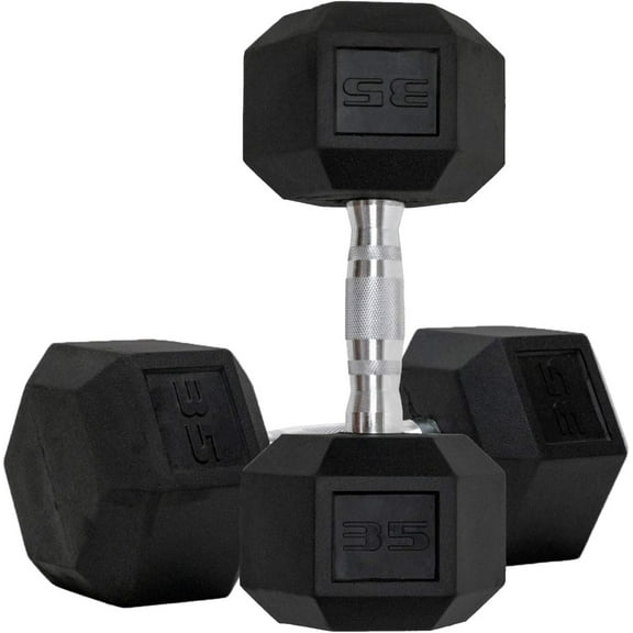 Dumbbells Set of 2 Hex Rubber Encased Dumbbells, Weights Dumbbells Set with Metal Handle for Exercise and Fitness (35 lb, Pair)