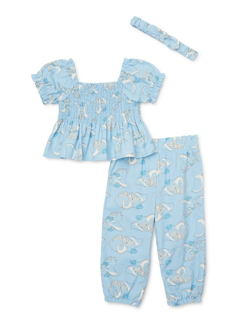 Dumbo Baby Girl Smocked Top and Pants Outfit Set with Headband - Main Image