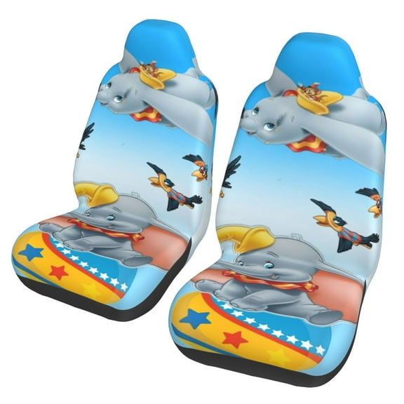 Dumbo Car Seat Covers 2 Pack Cartoon Print Front Seat Covers Interior Accessory Universal Vehicle Seat Protector Fit for Car Auto Truck Van SUV Sedan