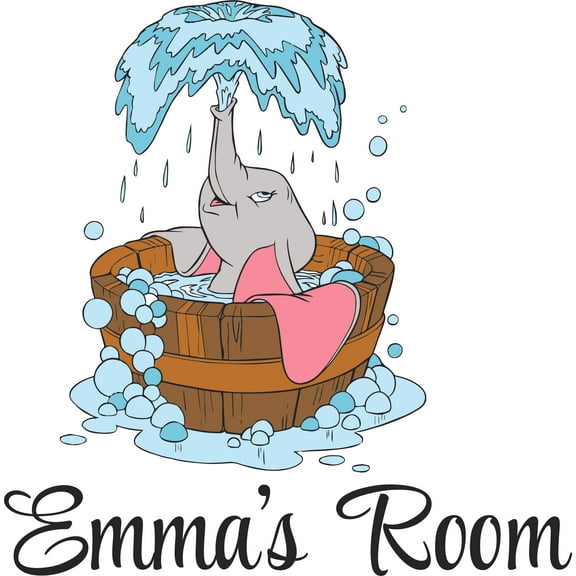 Dumbo Cartoon Elephant in a Tub Customized Wall Decal - Custom Vinyl Wall Art - Personalized Name - Baby Girls Boys Kids Bedroom Wall Decal Room Decor Wall Stickers Decoration Size (20x20 inch)