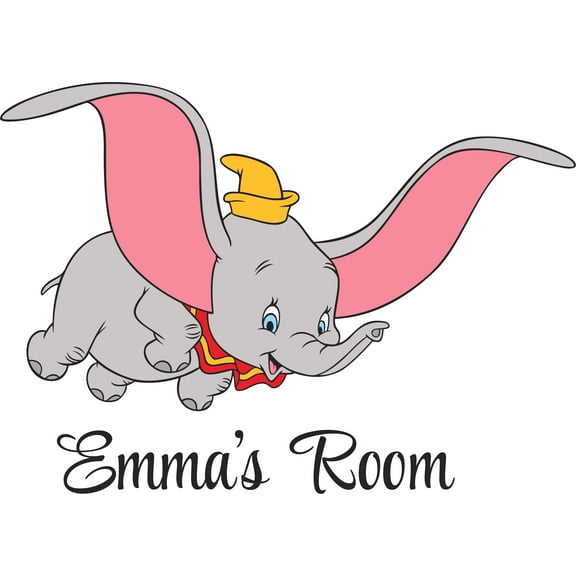 Dumbo Cartoon Flying Elephant Customized Wall Decal - Custom Vinyl Wall Art - Personalized Name - Baby Girls Boys Kids Bedroom Wall Decal Room Decor Wall Stickers Decoration Size (20x40inch)