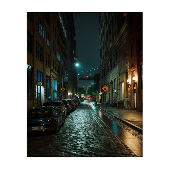 Dumbo Cobblestone, Brooklyn - Brooklyn New York Photography Cityscape Nightlife Street Photography Architecture Bridge City Unframed Wall Art Print 6 x 8 inches