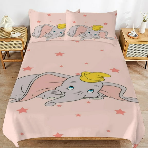 Dumbo Duvet Cover Bedding Set Cartoon Print Soft Quilt Cover 3 Pieces, 1 Comforter Cover & 2 Pillowcases for Kids Teens Boys Girls Room Decor 86"x70"