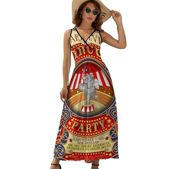 Dumbo Flying Elephant Circus Party Dress Summer Street Style Bohemia Long Dresses Female Sleeveless Printed Maxi Dress