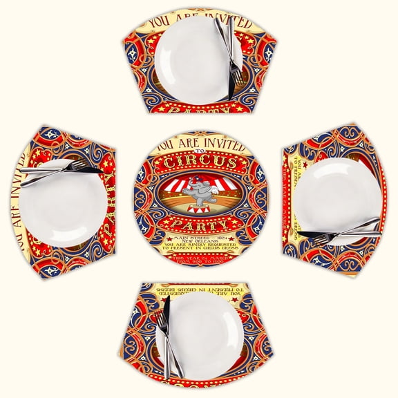 Dumbo Flying Elephant Circus Party Round Table Placemats Set Of 5 Wedge Table Mats Washable Heat Resistant Place Mat For Dining Table Kitchen Farmhouse Restaurant