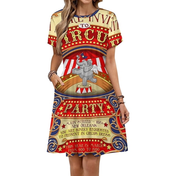 Dumbo Flying Elephant Circus Party Short Sleeve Dress Women Summer Evening Dresses Ladies Sundress