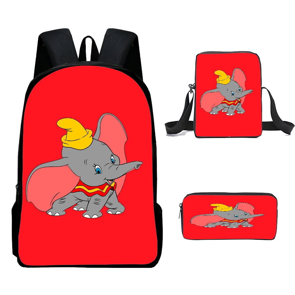 Dumbo Kids School Bag Fashion Funny Attractive Design Camping Bagpack with Crossbody Bag 3Pcs for Boys Aged 7 to 15 Years for Outdoor Daily