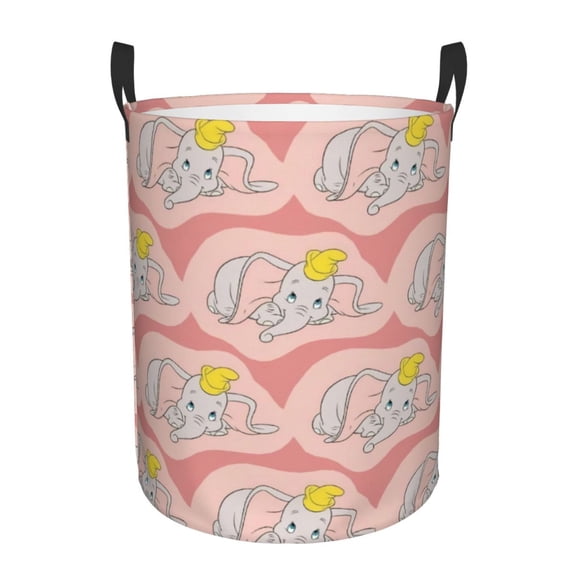 Dumbo Laundry Basket Foldable Circular Dirty Clothes Toys Storage Organizer Bin Basket with Handles, Round Hamper For Bedroom Livingroom Bathroom