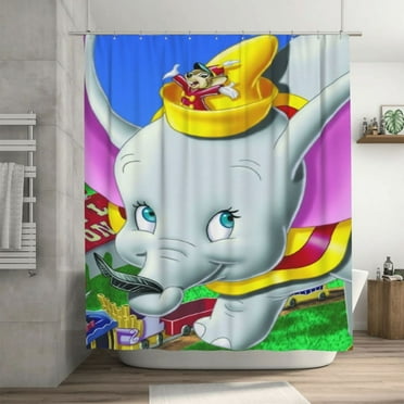 Dumbo Shower Curtain Cartoon Art Bath Shower Curtains with 12 Hooks, Waterproof Washable Polyester Bathroom Home Decor Set 72x72 Inch, Iron