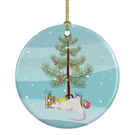 Dumbo Sphynx Rat Merry Christmas Ceramic Ornament 2.8 in x 2.8 in
