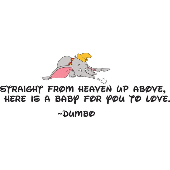 Dumbo Straight From Heaven Up Above Customized Wall Decal - Custom Vinyl Wall Art - Personalized Name - Baby Girls Boys Kids Bedroom Wall Decal Room Decor Wall Stickers Decoration Size (15x30 inch)