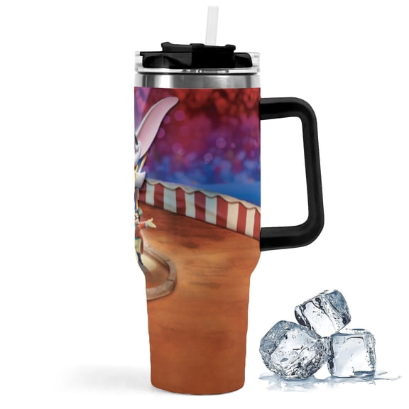 Dumbo-theme Insulated Stainless Steel Tumbler with Handle Gifts For Family Friends Fans and Straw Fits in Standard Cup Holder 40 OZ