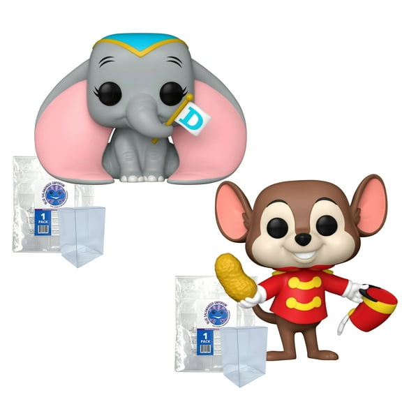 Dumbo with Flag #1535 and Timothy Q. Mouse #1536 Funko Pops + Blue Salamander Emporium Plastic Protector Cases
