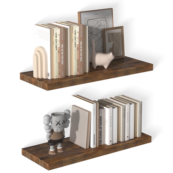 Dumekko 12 Inch Deep Floating Shelves for Wall, 30" W x 12" D x 1.2" H 2 Pack Floating Shelves Large Storage Space Wall Mount Shelf for Living Room, Kitchen, Bathroom, Rustic Brown