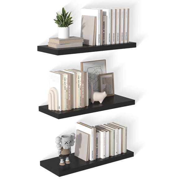 Dumekko 12 Inch Deep Floating Shelves for Wall, 30" W x 12" D x 1.2" H 3 Pack Floating Shelves Large Storage Space Wall Mount Shelf for Living Room, Kitchen, Bathroom, Black