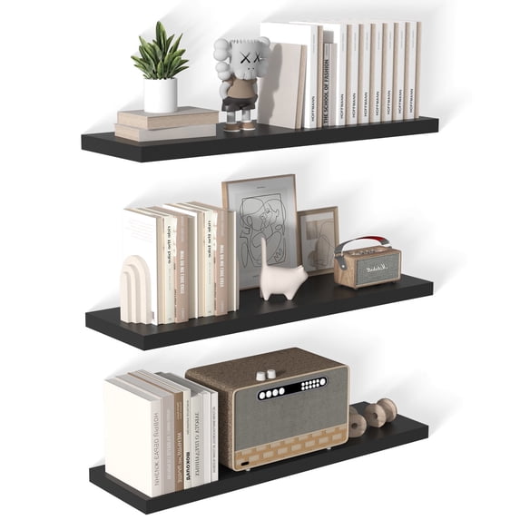 Dumekko 12 Inch Deep Floating Shelves for Wall, 40" W x 12" D x 1.2" H 3 Pack Floating Shelves Large Storage Space Wall Mount Shelf for Living Room, Kitchen, Bathroom, Black