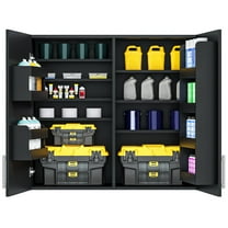 Dumekko Garage Wall Cabinets, 35" W x 12" D x 32" H Wall Mounted Cabinet with 6 Door Shelves & Adjustable Shelf, Soft Close Medicine Cabinet for Warehouses Tool Room Laundry, Black